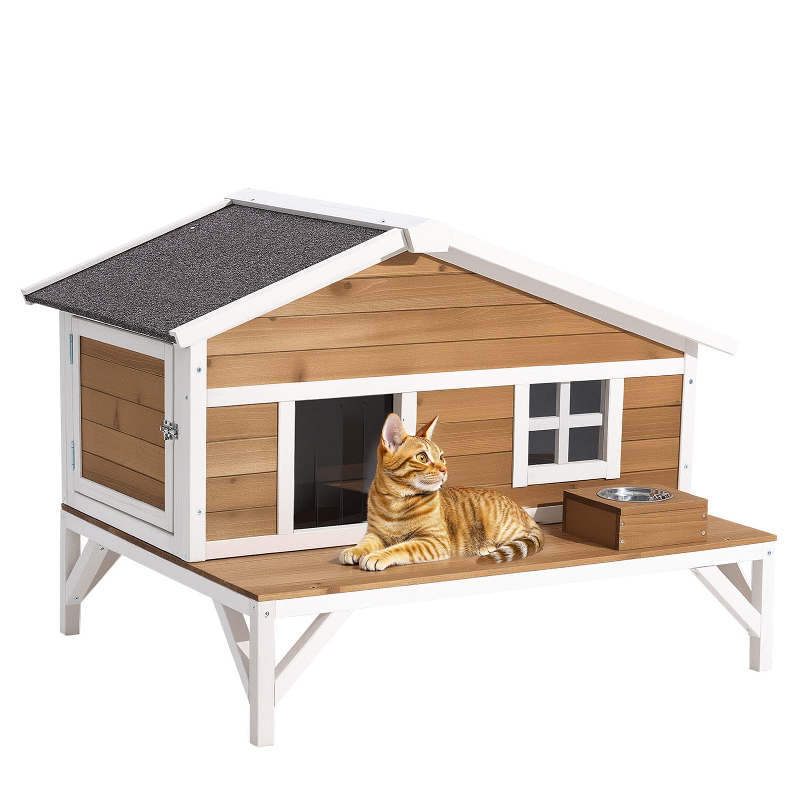 Isolierte Katzenhütte Aus Holz Mit Plattform Für Den Außenbereich_voghion.com